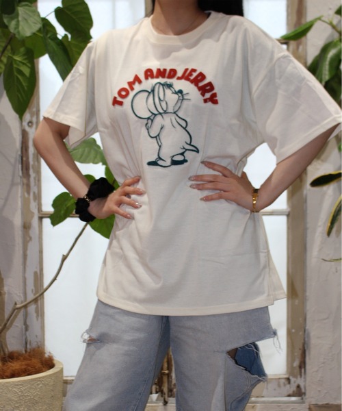 tシャツ 「TOM ＆ JERRY/トムとジェリー」ハブラシ刺繍半袖Tシャツ