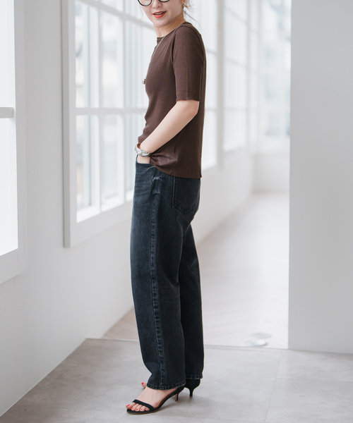Spick&Span ニット Spick＆Span ニット セーター 18Gシアーリブハーフスリーブ