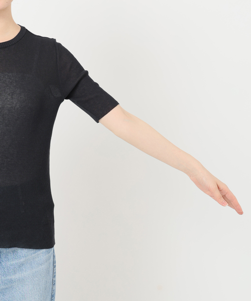 Spick＆Span ニット セーター 18Gシアーリブハーフスリーブ