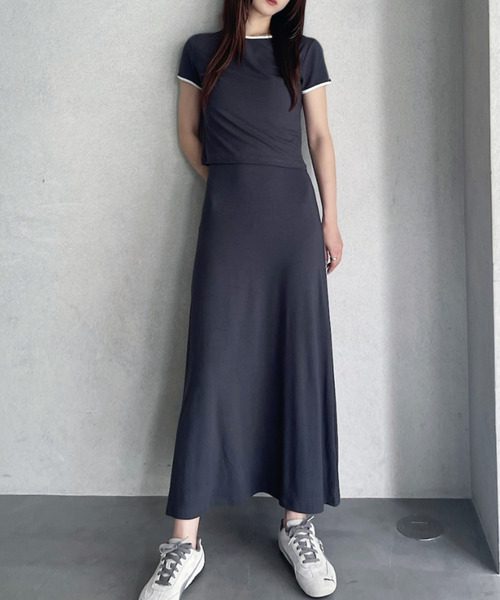 ワンピース セット商品 パイピングデザイン Tシャツ × キャミワンピース | ブランド登録なし | 02