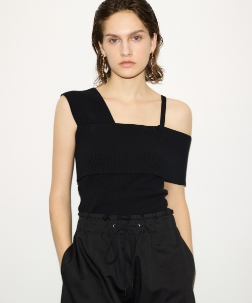 ベスト ジレ THROW ASYMMETRY RIB TOPS アシンメトリー リブ トップス レディース