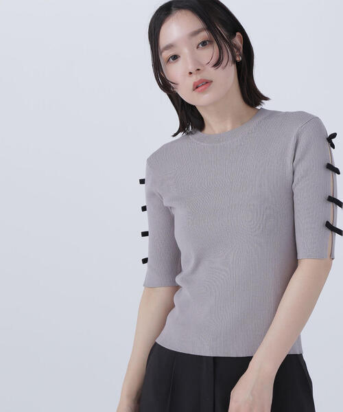 ニット セーター リボンチュールスリーブニット レディース NATURAL BEAUTY BASIC ニット セーター リボンスリーブニット