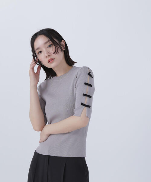 ニット セーター リボンスリーブニットTOP レディース NATURAL BEAUTY BASIC ニット セーター リボンスリーブニット