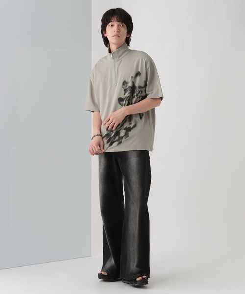 HARE 和風　重ね着セット HARE tシャツ ハーフZIPモチーフプリントカット(HARE) メンズ