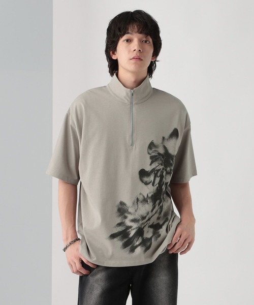 HARE tシャツ ハーフZIPモチーフプリントカット(HARE) メンズ