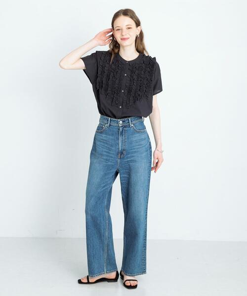 ネイビー新品タグ付き　リネンフリルフレンチワイドシャツ　アーバンリサーチドアーズ BLUE ファッション ネイビー新品タグ付き リネンフリルフレンチワイド