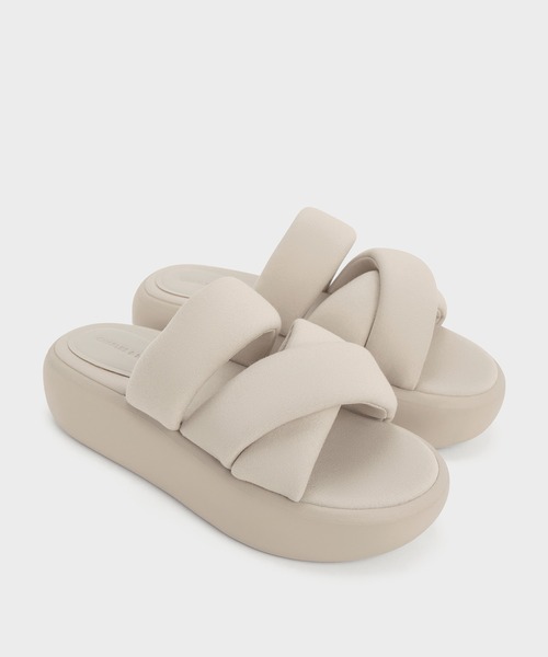 CHARLES&KEITH ストレッチ ストラッピーフラットサンダル/送料込 CHARLES ＆ KEITH サンダル ストレッチ ファブリックストラッ