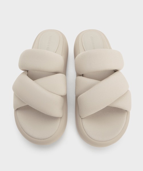 ストレッチ ファブリックストラッピーフラットフォームサンダル CHARLES & KEITH｜ストレッチ ファブリックストラッピーフラット