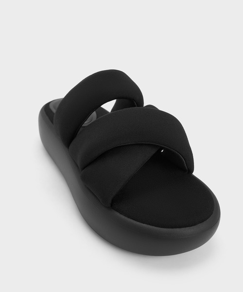 CHARLES&KEITH ストレッチ ストラッピーフラットサンダル/送料込 CHARLES ＆ KEITH サンダル ストレッチ ファブリックストラッ