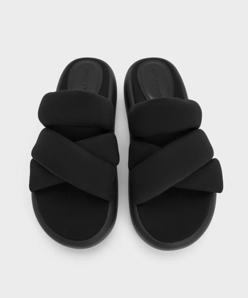CHARLES&KEITH ストレッチ ストラッピーフラットサンダル/送料込 CHARLES ＆ KEITH サンダル ストレッチ ファブリックストラッ