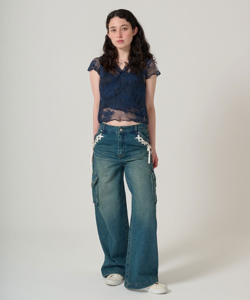 tシャツ カシュクール風 レーストップス TINA：JOJUN レディース TINA：JOJUN tシャツ カシュクール風 レーストップス レディース