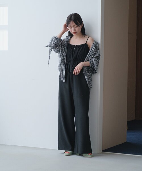 Kastane／ペプラムキャミサロペット 低身長サイズ/2サイズ展開/無地&チェック】ペプラムキャミ