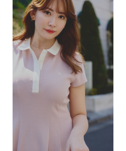 ワンピース herlipto Short Sleeve Polo Mini Dress 9月上旬発送】【black】Short Sleeve Polo Mini Dress