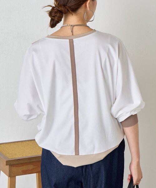 【新品】Jena espace merveilleuxカットソーホワイト Jena espace merveilleux tシャツ Tシャツ 配色ドルマン