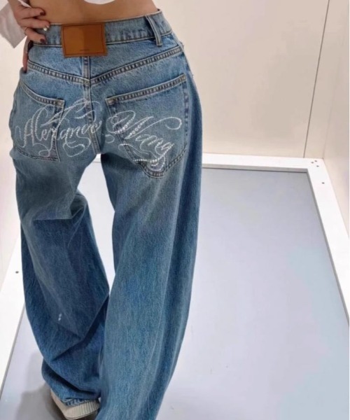 shameless ジーンズ デニム デニムパンツ ラインストーンバックロゴ