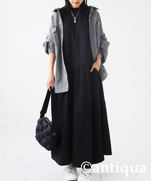antiqua（アンティカ） 半袖ワンピース FREE ブラック レディース
