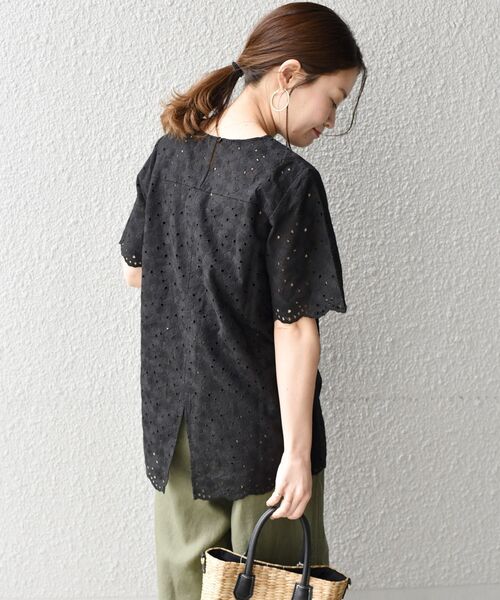 「liflattie ships」 半袖ブラウス MEDIUM ブラック レディース_画像5