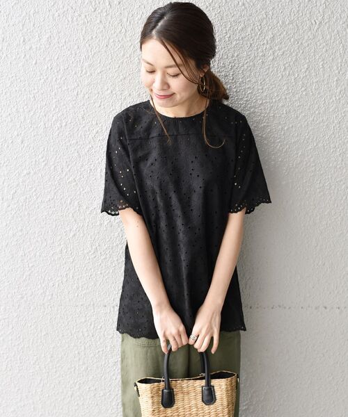「liflattie ships」 半袖ブラウス MEDIUM ブラック レディース_画像8