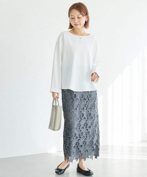 新品未使用M'S GRACYホワイト花柄刺繍ロングスカート サイズ40 LAVEANGE（ラビアンジェ） ロング スカート 刺繍レースナロースカート