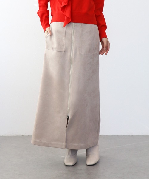 Jines（ジネス） ロング スカート ストレッチスエード フロントZIP