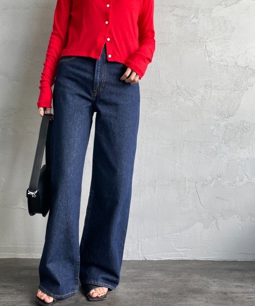 ワイドパンツ ジーンズ デニム デニムパンツ 「LEVI’S/リーバイス」 RIBCAGE ワイドシルエット ハイライズストレートデニム レディースの画像