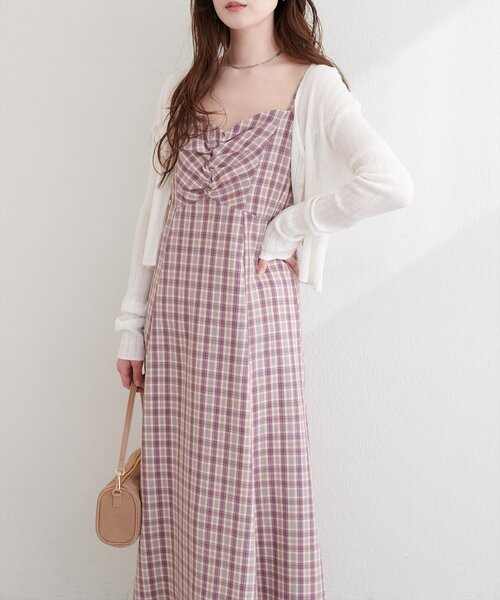natural couture ワンピース フロントギャザーチェック柄ワンピース