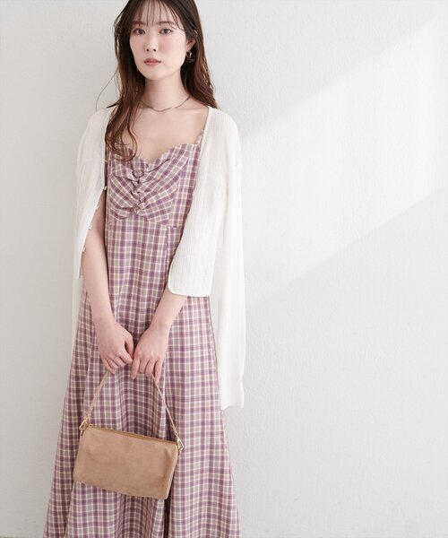 natural couture ワンピース フロントギャザーチェック柄ワンピース