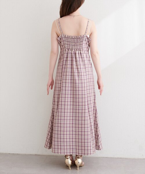 natural couture ワンピース フロントギャザーチェック柄ワンピース