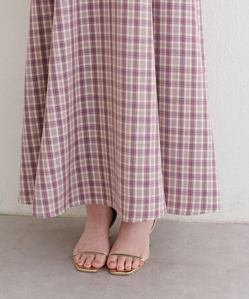 natural couture ワンピース フロントギャザーチェック柄ワンピース