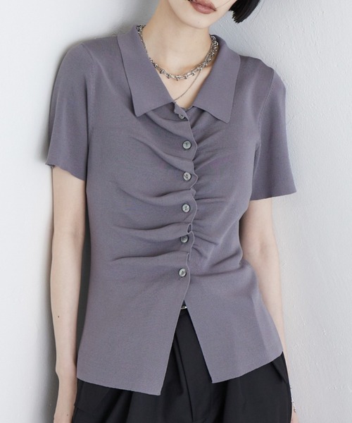 Lui's（ルイス） tシャツ 半袖 前ギャザーデザイン半袖ニットプル