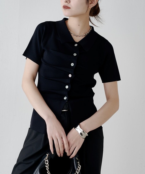 Lui's（ルイス） tシャツ 半袖 前ギャザーデザイン半袖ニットプル