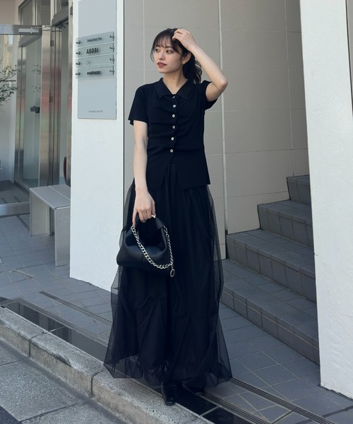 Lui's（ルイス） tシャツ 半袖 前ギャザーデザイン半袖ニットプル