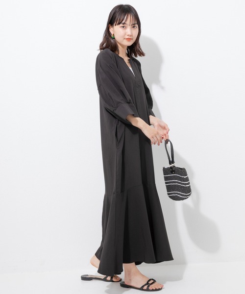 「LAVEANGE」 7分袖ワンピース LL ブラック レディース_画像3