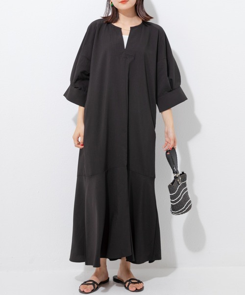 「LAVEANGE」 7分袖ワンピース LL ブラック レディース_画像7
