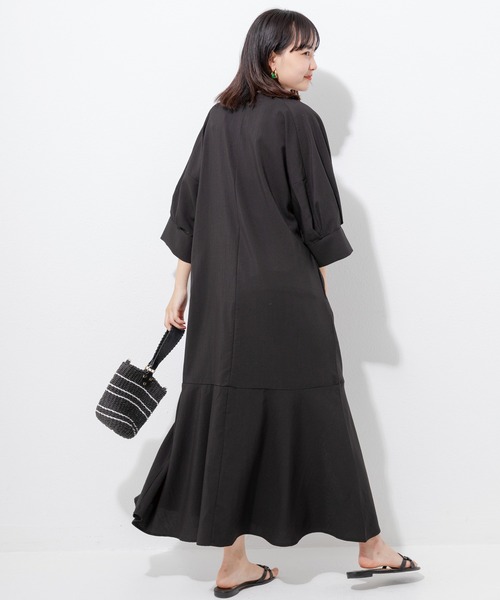 「LAVEANGE」 7分袖ワンピース LL ブラック レディース_画像9
