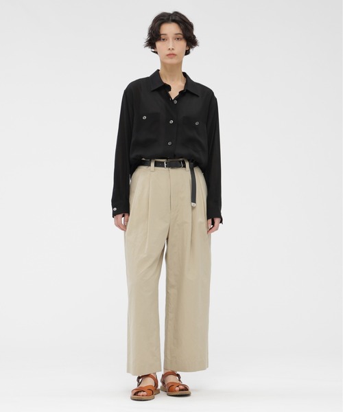 美品MARGARET HOWELLリネン混バンドカラー半袖ブラウス MARGARET HOWELL（マーガレットハウエル） リネンシャツ ブラウス
