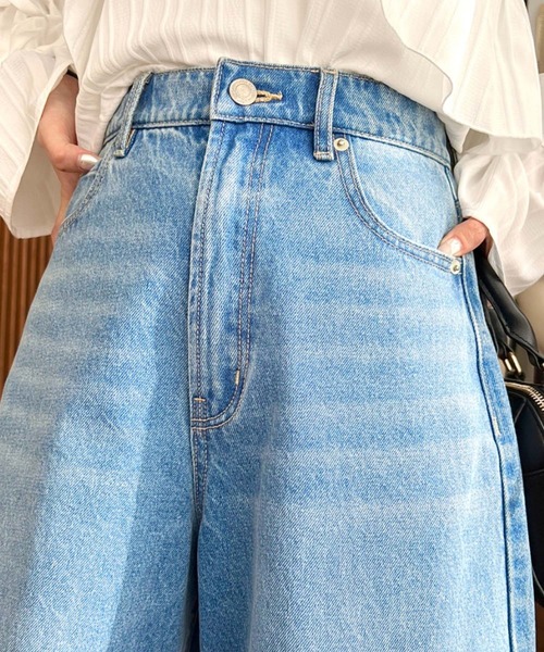 「moment+」 デニムパンツ L サックスブルー レディース_画像3