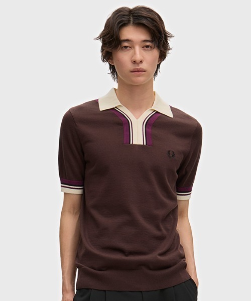 フレッドペリー　半袖ニットポロシャツ FRED PERRY（フレッドペリー） ポロシャツ 半袖 Tipped Open Neck