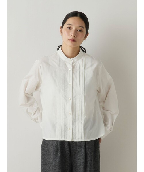 ミディウミ　MidiUmi 麻混ブラウス　M MidiUmi（ミディウミ） ブラウス シャツ タックショートシャツ