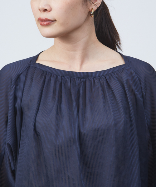 カリテ／美品❤️シャドーストライプブラウス ホワイト qualite シャツ ブラウス シャドーストライプブラウス