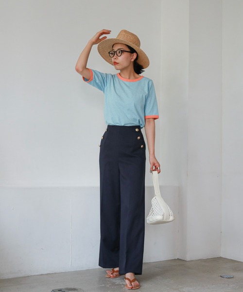 feepur パンツ 金ボタンストレートマリンパンツ レディース