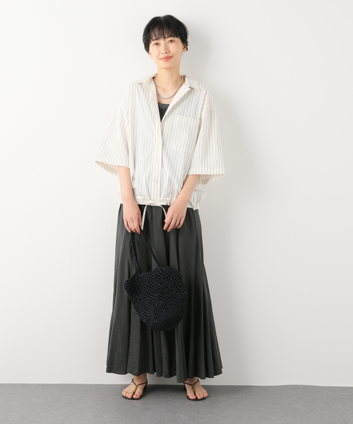 FRAMeWORK シャツ ブラウス ワッシャーストライプ裾ドロスト