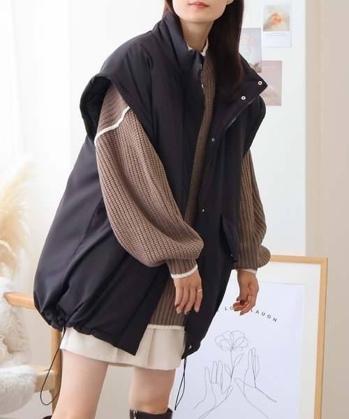 Social GIRL ベスト ジレ 2WAYスタンドカラーキルトコート
