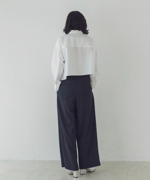 ブラウス シャツ cotton stripe midriff shirt(コットンストライプミドリフ丈シャツ) レディース セール】cotton stripe midriff shirt(コットンストライプミドリ
