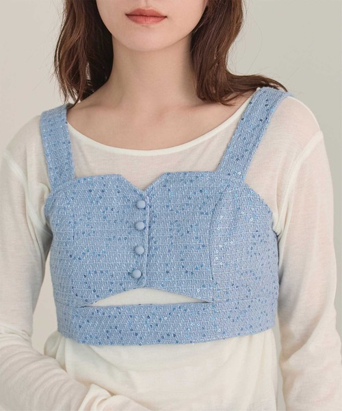 miette（ミエット） キャミソール フロントカットスパンコールツイード