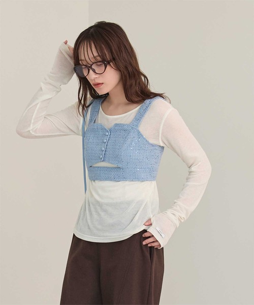miette（ミエット） キャミソール フロントカットスパンコールツイード