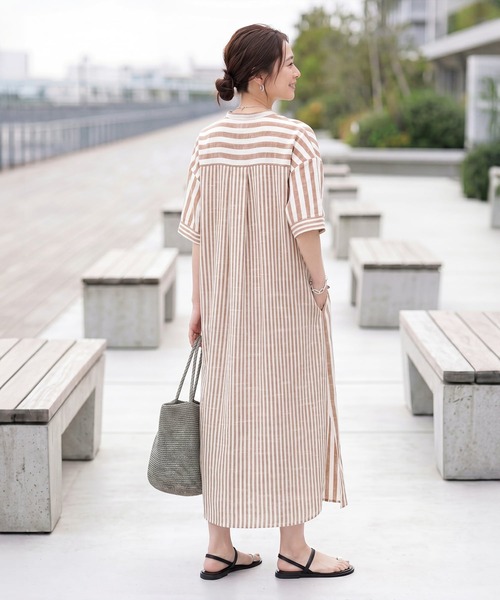 STYLE DELI（スタイルデリ） ワンピース 綿混紡ストライプ柄カフタン