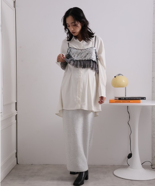 レースツイードスパンコールオフショルビジューキャミソール レースツイードスパンコールオフショルビジューキャミソールミニドレス