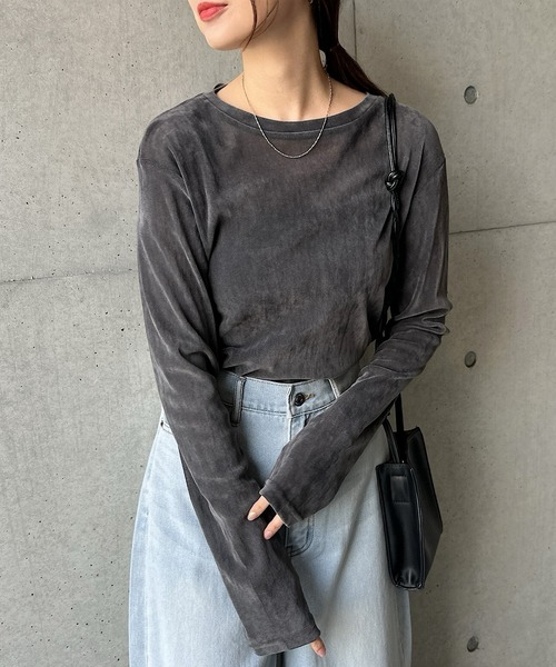 andme tシャツ 「新色追加」ベロアチュールクルーネック長袖