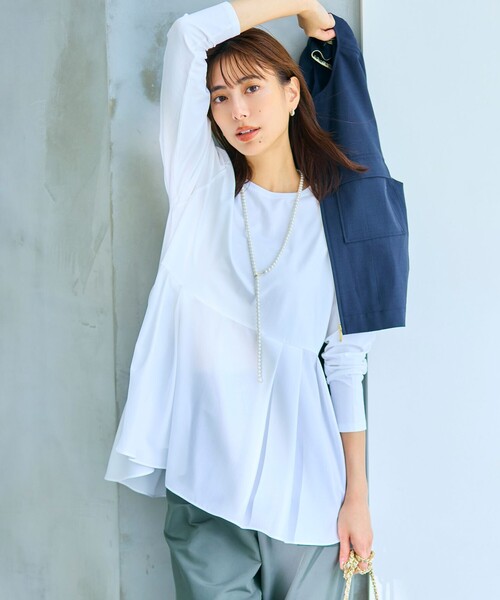tシャツ 「杏さん着用/ご好評につき新色追加」ナチュラルコットンベアコンビ ペプラム カットソー レディース